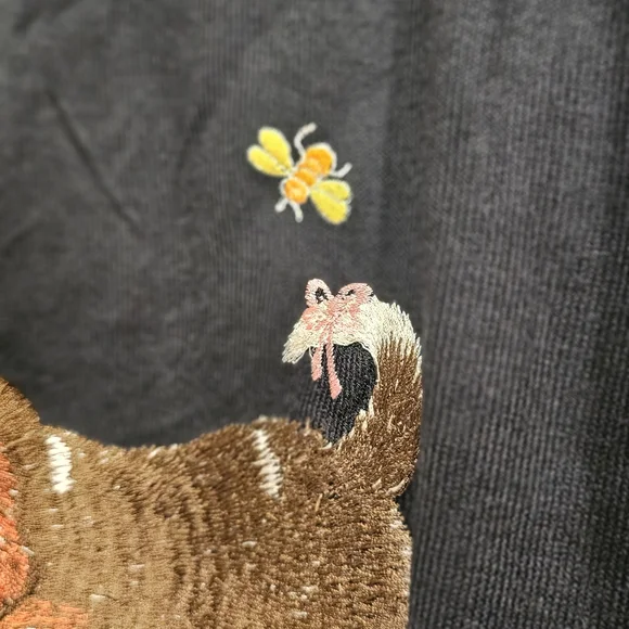 Black V-Neck Sweater with Embroidered Dog Design - Picture 4 of 11